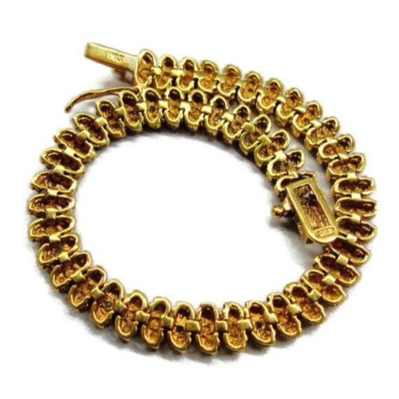 7" Vtg Tennis Bracelet Gold Plated 925 Sterling Silver Simulated Cubic Zirconia - Picture 8 of 12